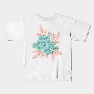 Vintage hydrangea flowers botanical design in light blue and yellow Kids T-Shirt